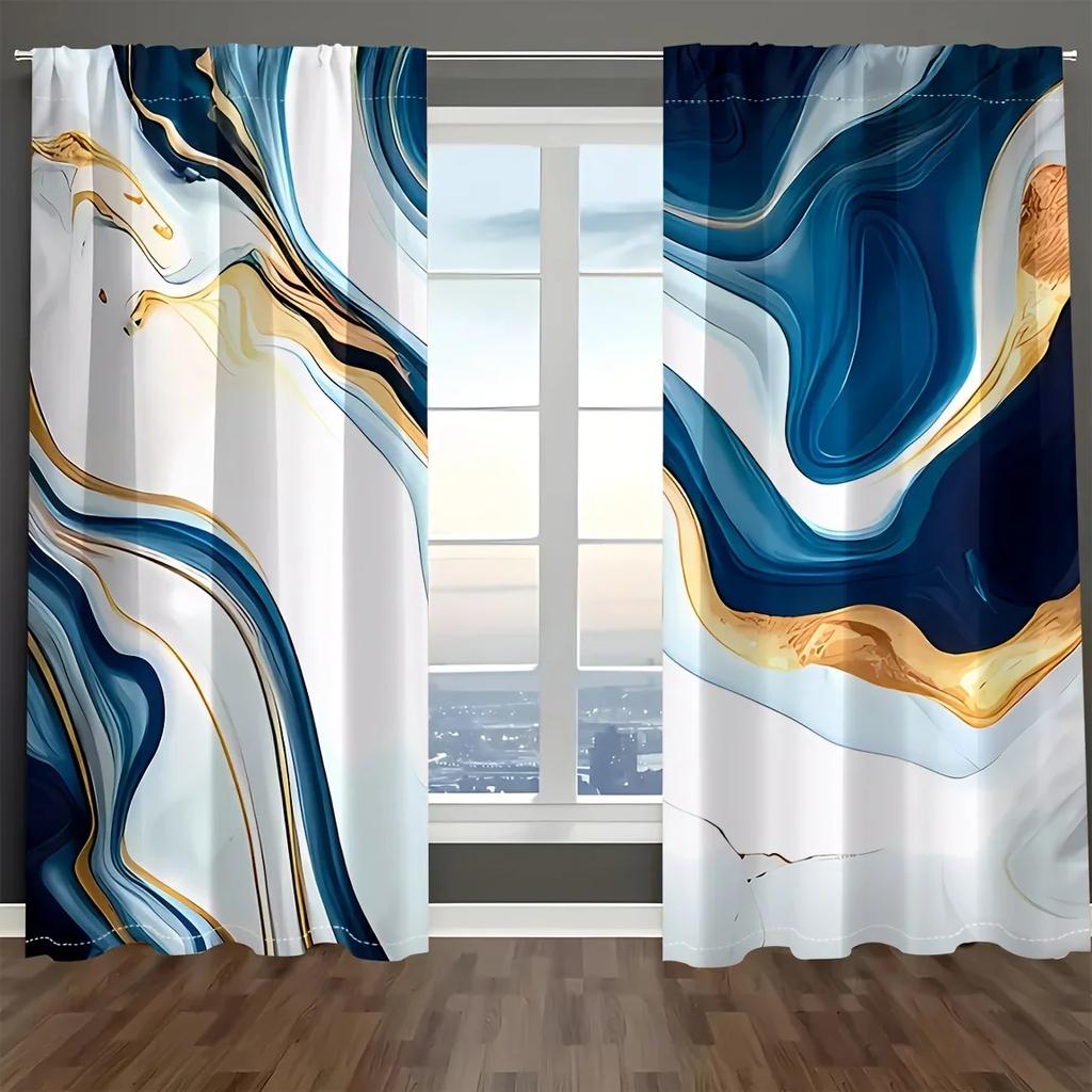 2pcs Marble Textured Digital Printed Curtain Rod Pocket Living Room and Office Furniture Decor Home Decor Semi Blackout Cortinas