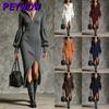 Moda Feminina Outono Inverno Cor Sólida Estampa Decote V Manga Longa Vestidos Casuais