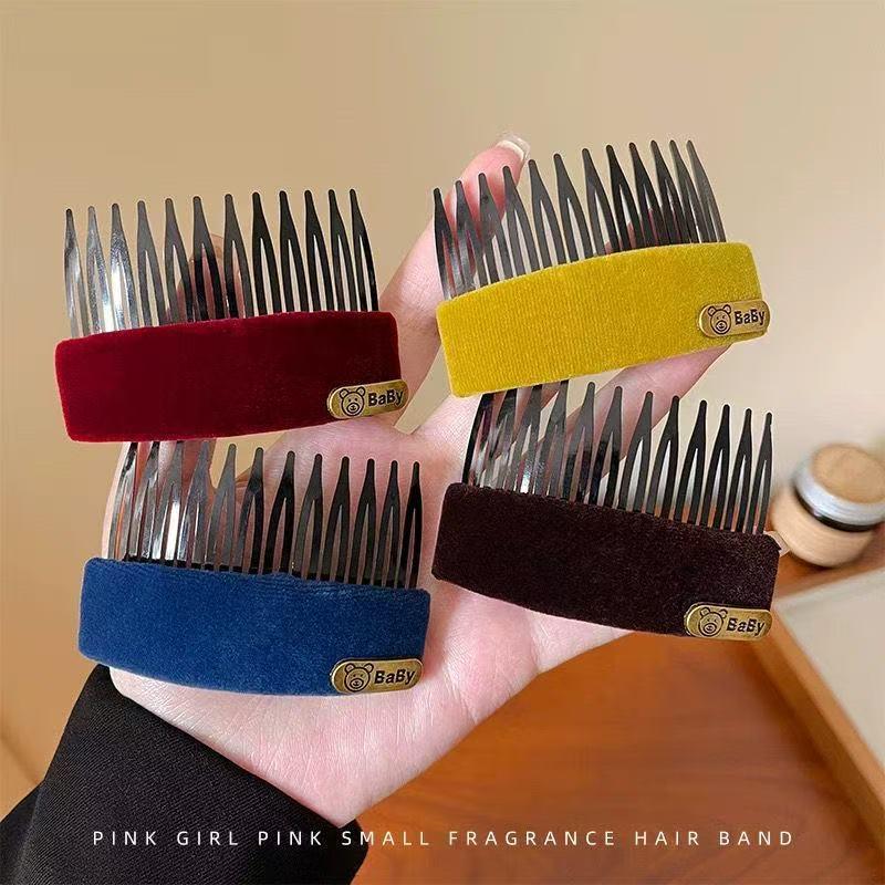 Velvet Upside Down Comb Hair Clip for Women - Fixes Bangs, Baby Hair, and Back of Head Hairpin Headwear, Retro Autumn/Winter 2025 Style.