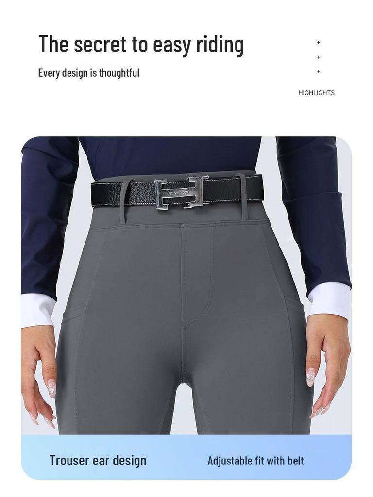 Damskie białe silikonowe bryczesy jeździeckie z pełnym lejem antypoślizgowym - Elastyczne obcisłe spodnie konkursowe jeździeckie, styl europejski i amerykański.