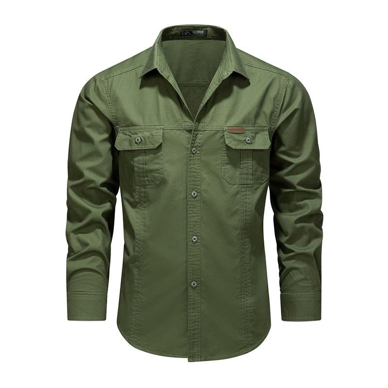 Spring and Autumn Tooling New Shirt Men's Overalls Cotton Casual Loose Inch Shirt Outdoor Men's Washed Shirt Tide