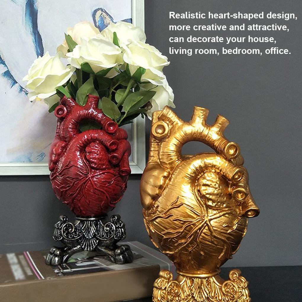 Flower Vase Heart Shape Flower Pot Resin Sculpture Decoration Ornament
