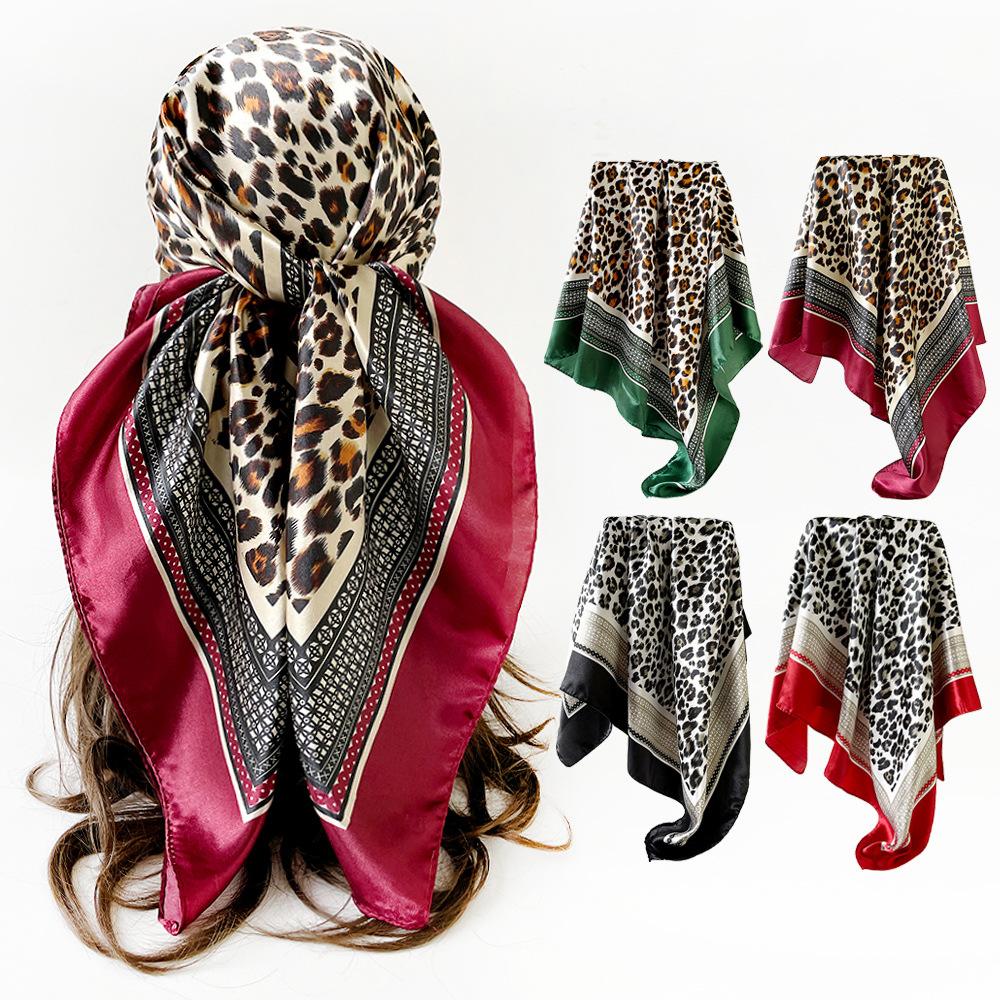 Artificial Silk Scarf 90cm Women's New Arrival Headscarf Satin Square Scarf Leopard Print Shawl