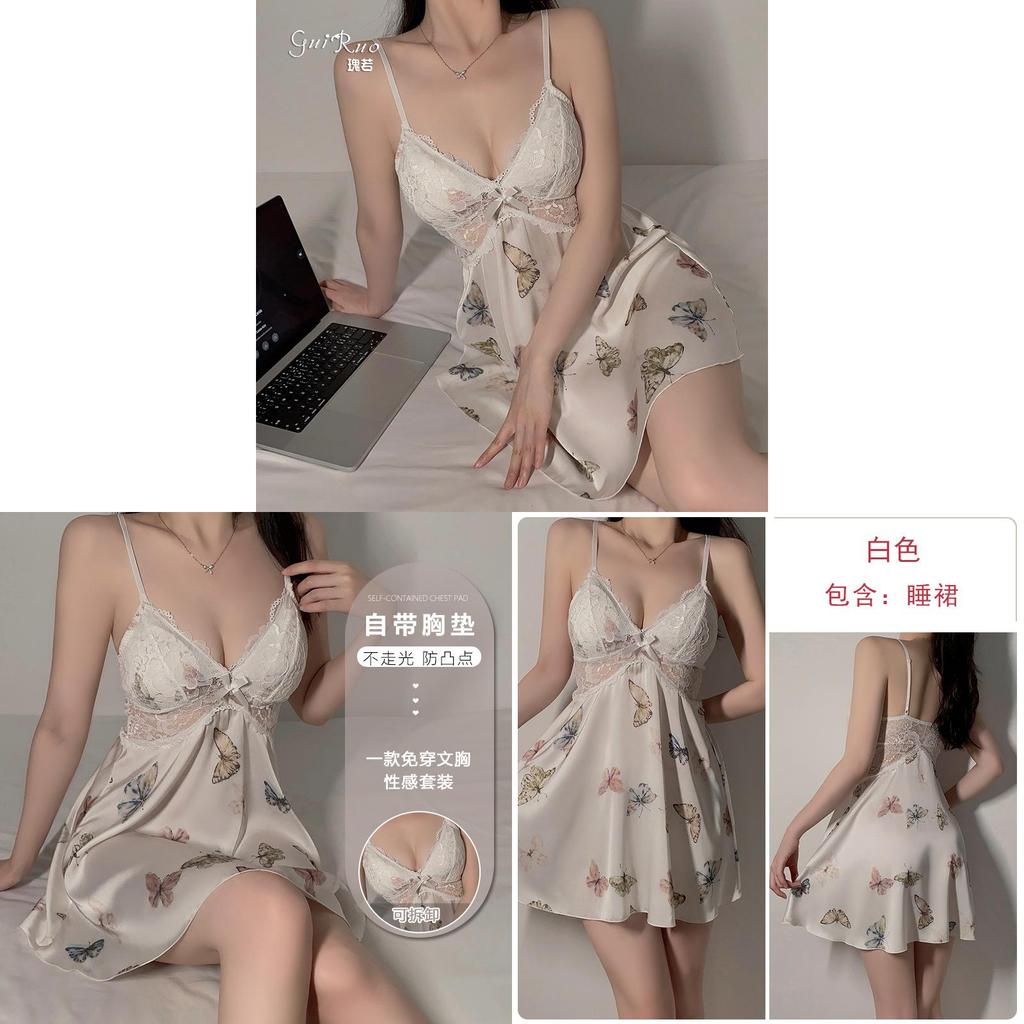 Satin Sleepwear Set For Women With Vneck And Chest Padding For Home And Sleep Use