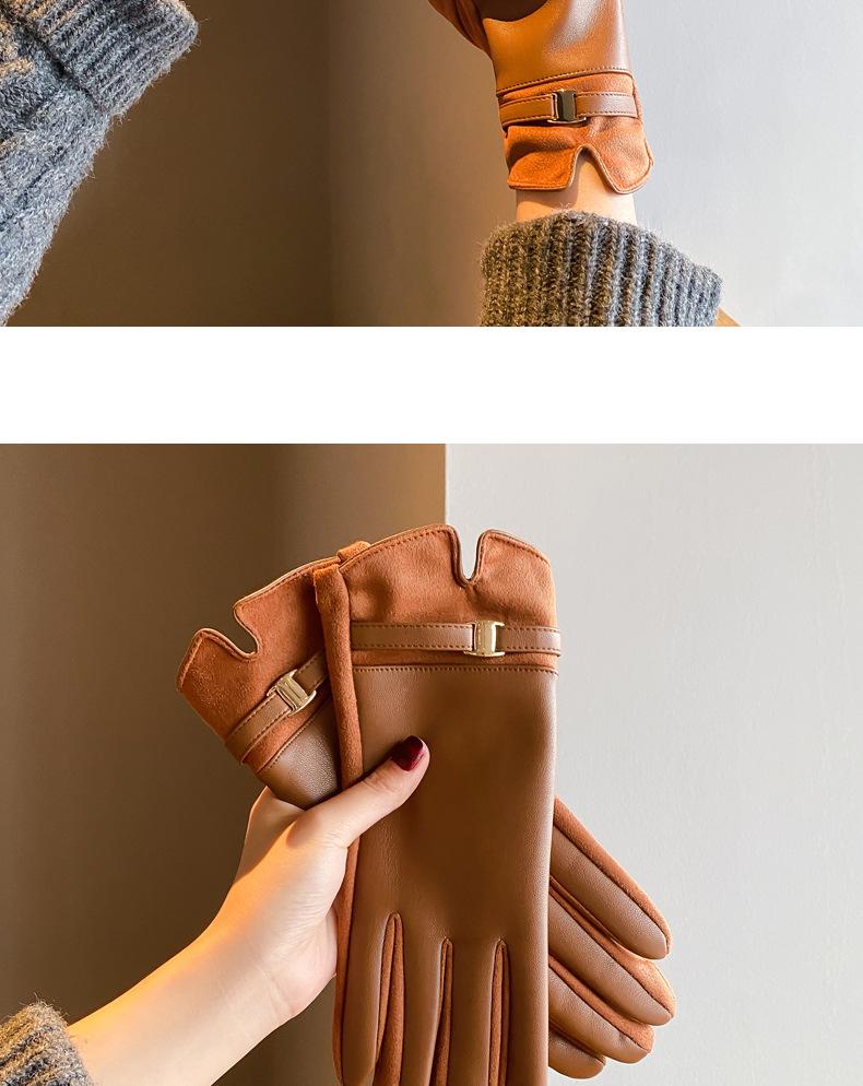 Women's Fingerless Faux Leather Winter Gloves - Thick Velvet Lining, Cold-Proof for Cycling & Driving