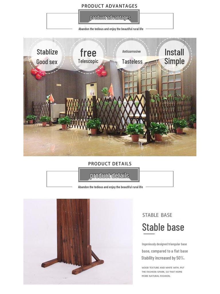 Retractable Outdoor Garden Fence: Anti-Corrosion Wood Railing & Trellis for Courtyards and Balconies