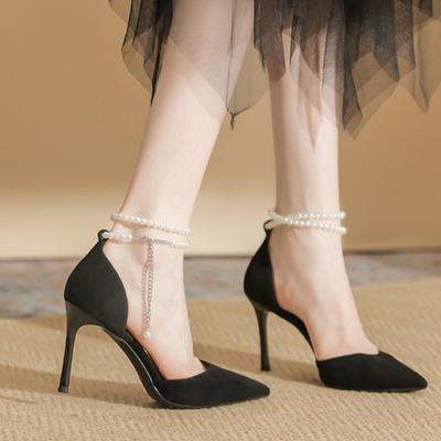 Fashion Vintage Black Pointed Toe Heels Office Lady Slim French Elegant Party Shoes Woman High Heel Pumps Comfort Dress Shoes