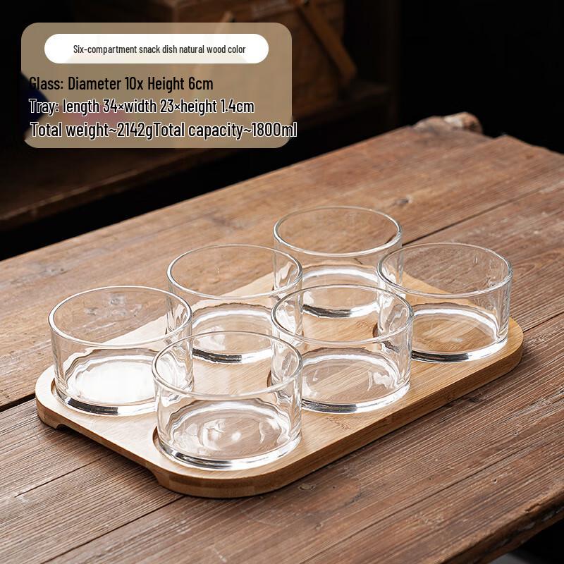 Minimalist Bamboo & Glass Divided Snack and Fruit Serving Plate 1 Set