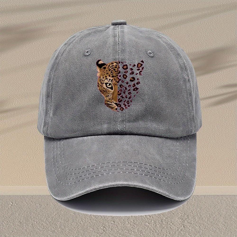 Mens Leopard Print Baseball Cap Adjustable Vintage Washed Viscose Lightweight Hat for Outdoor Travel Casual Daily Wear