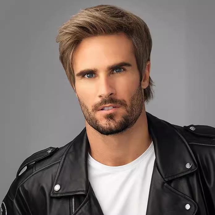 Мужской короткий синтетический парик в европейском и американском стиле, стиль знаменитостей, натуральный вид, коричневый, термостойкий парик