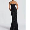 Elegant Floral Embellished Evening Dress Women Slim Fit French Chic Long Gown Sleeveless Wrap Waistline 2025