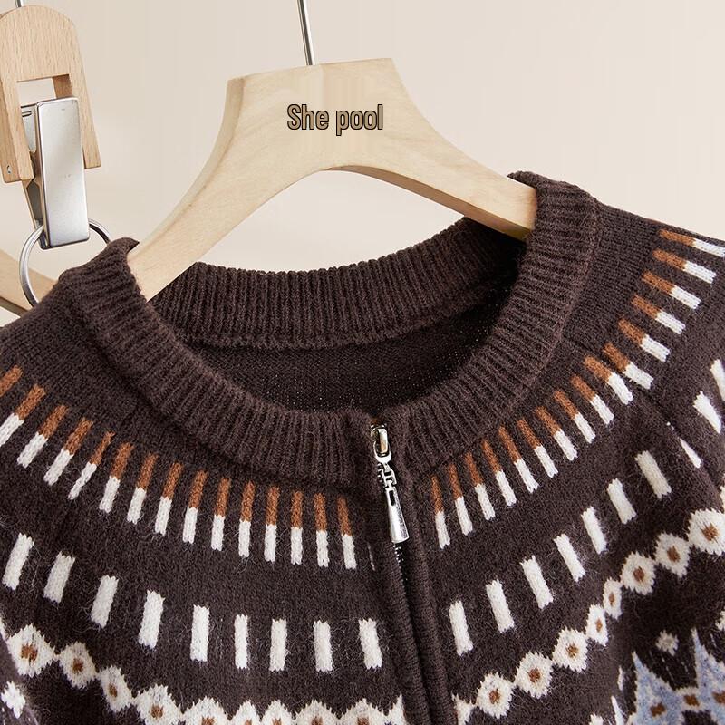 Shechi Women's Fair Isle Round Neck Knit Cardigan