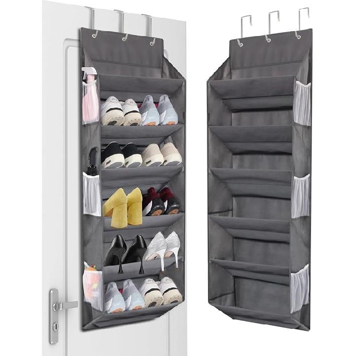 Over the Door Shoe Storage Organizer Hanging Fits 12 Pairs Shoes with 6 Mesh Pockets 6 Deep Large Pockets 50lbs Weight Capacity Behind the Door Shoe