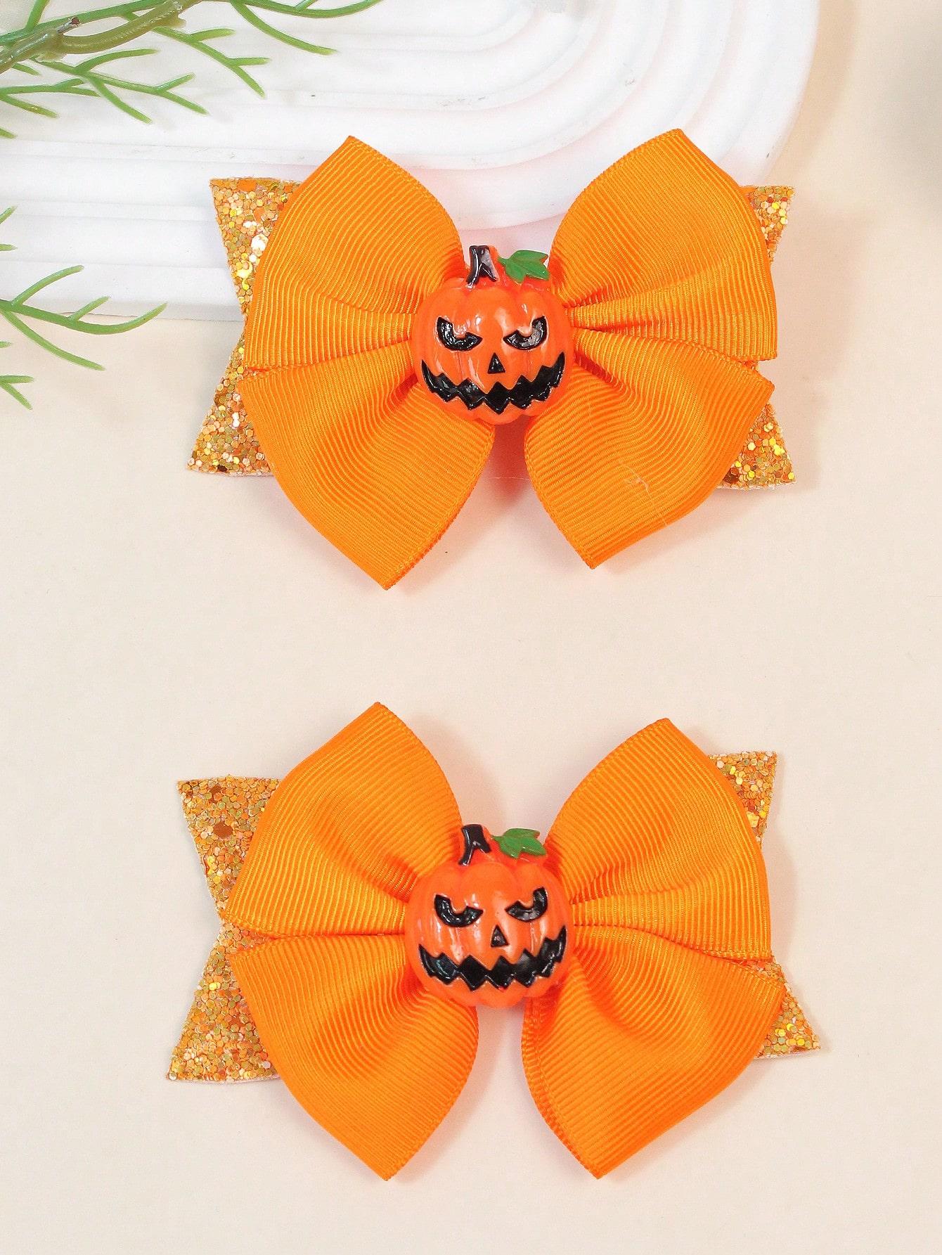 

Набор из 2 оранжевых заколок-бантиков для волос, маленькие/средние/большие, детские аксессуары для волос в виде тыквы на Хэллоуин для девочек чёрный
