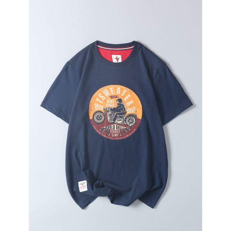 Vintage Motorcycle Print Short-Sleeve T-Shirt for Men, Pure Cotton, Niche Loose-Fitting Trendy Tee, Surplus from Japanese Export