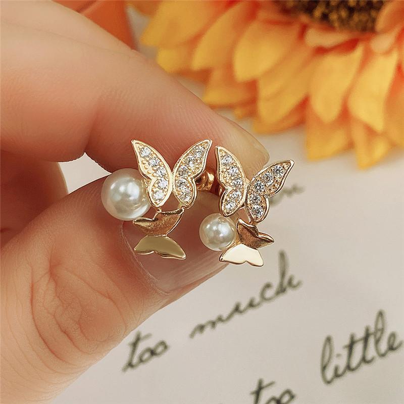 Huitan Schöne Schmetterling mit Imitation Perle Neue Ohrringe Frauen Koreanische Mode Mädchen Ohr Ohrringe Täglichen Tragen Geschenk Moderne Schmuck
