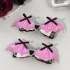 Dark Holiday Hair Barrettes, 1 Pair Halloween Winged Ribbon Design With Heart Detail and Lace Trim for Party Looks
