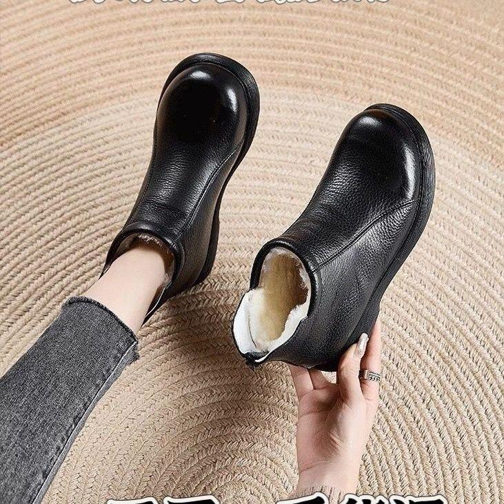 2025 Vintage Dámské Kotníkové Boty z Měkké Kůže - Odolná Oxfordská Podešev, Kulatá Špička, Protiskluzové, Umělá Kůže, Měkká Podešev