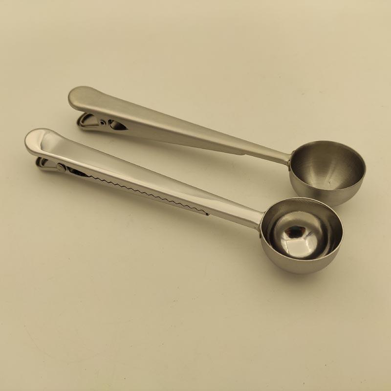 Gold-Plated Sandblasted Stainless Steel Coffee Spoon & Serrated Bag Clip with Mirror Finish Gold-plated Coffee Spoon Clip