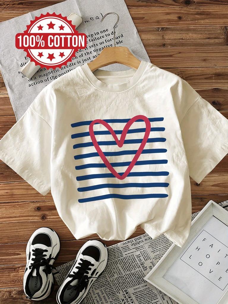 Graphic Love Heart Y2k 100% Cotton Women's Retro Print T-Shirt Soft Crew Neck Short Sleeve Top Vintage Shirt Design