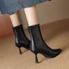Krazing Pot Microfiber Autumn Winter Shoes Stiletto Thin High Heels Big Size 40 Modern Boots Pointed Toe Keep Warm Zip Ankle Boots
