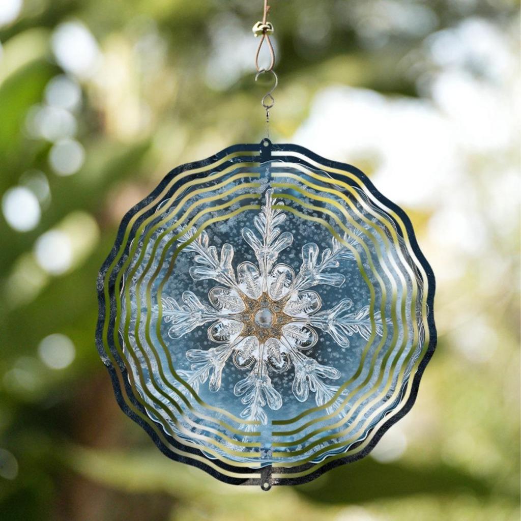 10 Inch Snowflake Wind Spinner for Garden Patio Decor with Frosted Glass Design 360 Swivel Hook All Season Outdoor Metal Art Winter Wonderland Gift