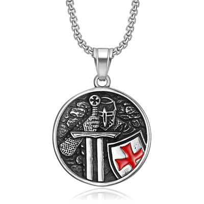Cool Mens Stainless Steel Knights Templar Cross Shield Pendant Necklace Chain