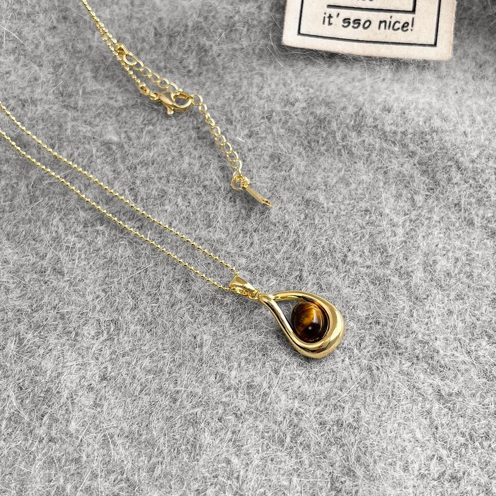 Vintage Boho Tiger's Eye Necklace, Indie Design Stackable Lariat, Natural Grain Adjustable Jewelry for Women, Unique Everyday Statement