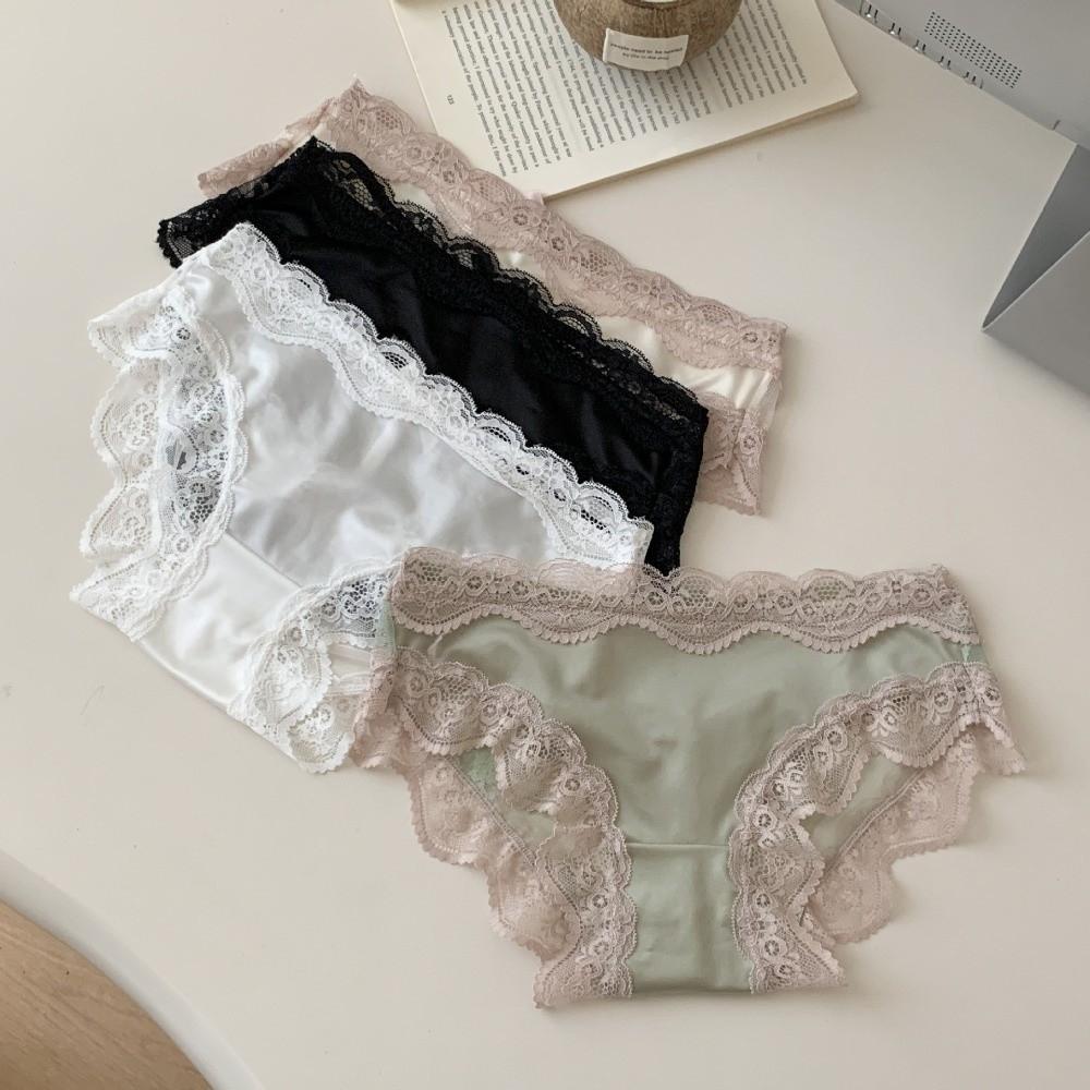 Mesh Transparent Lace Panties Seamless Lace Bow Briefs Thin Underwear for Women  Summer