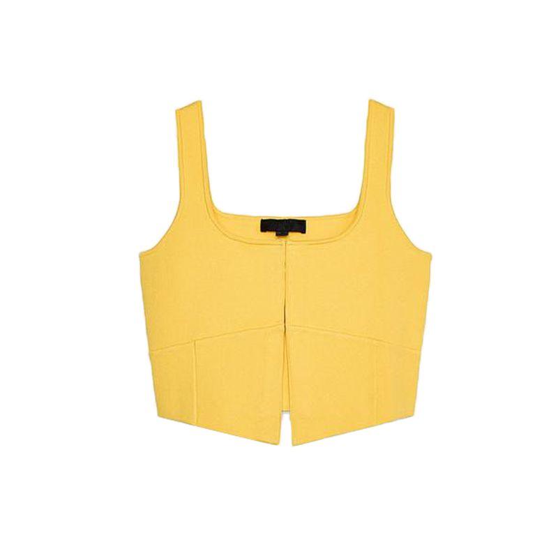 Spring and Summer New Women's Clothing Hidden Snap Button Simple Wide Shoulder Strap Knitting Vest Short Top 5536040