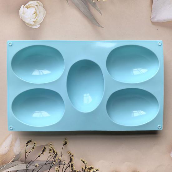 Easter Egg Silicone Mold 5 Cavity Egg Shape Easter Baking Mold Non-Stick Chocolate Mold Freezer Safe Mold for Jelly Ice Cream Candy Dessert