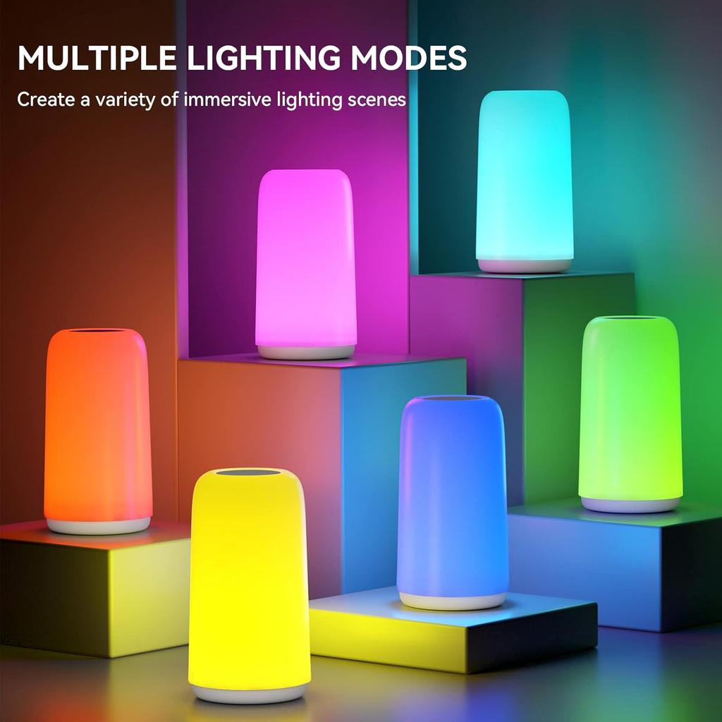 Touch Table Lamp, RGB Mode 3 Way Dimmable LED Lamp for Bedroom, Multi-Color Smart Nightstand Bedside Lamp Nursery Night Light for Living Room Home