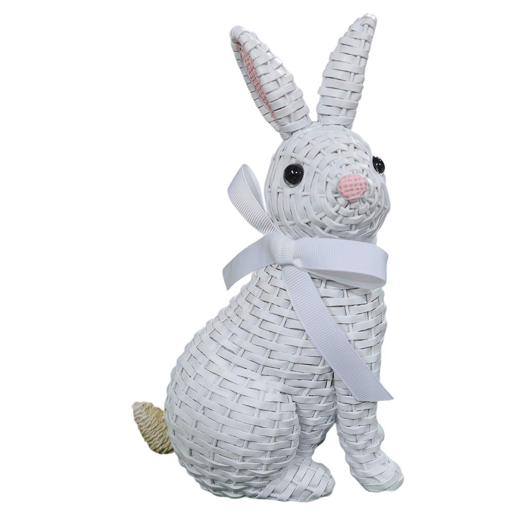 Resin Rattan Easter Bunny Vine Weaving Effect Wicker Bunny Decor Figurine Statue Decorative Ornament for Spring Table Decor