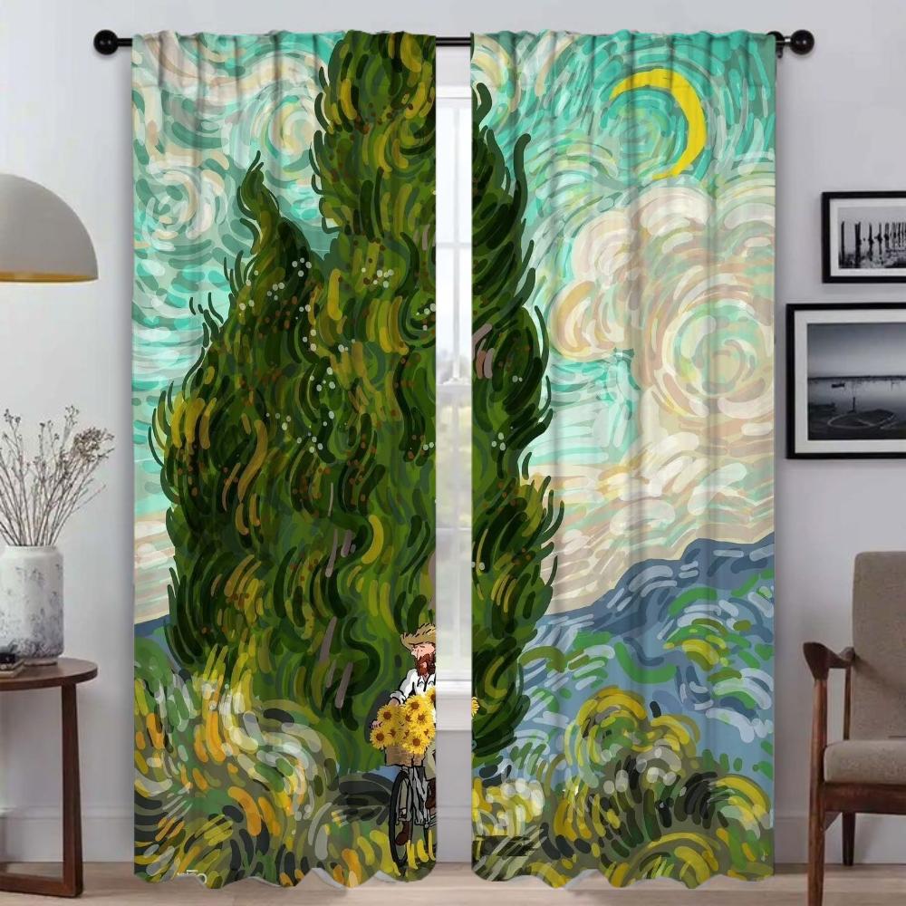 

Van Gogh Curtains Child Room Blackout Curtain for Room 2 Panel Partition Tulle for Bedroom Shades Halloween Decoration Living W50xH70cmx2pcs-CL