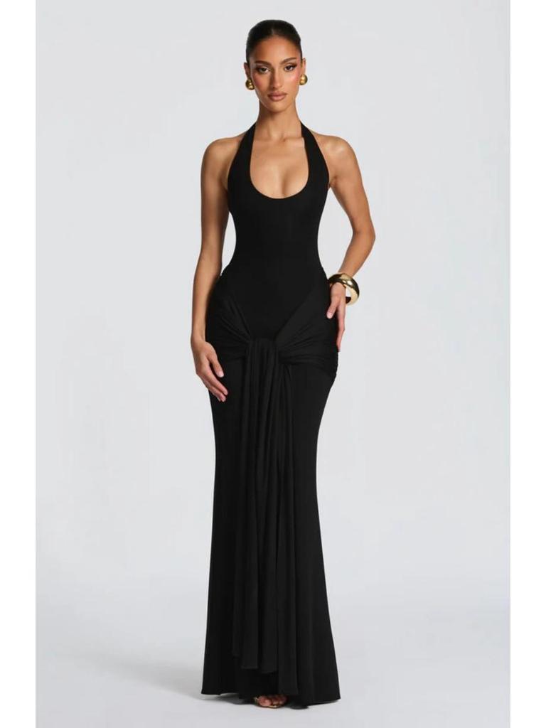 Women's 2025 European & American Style Halter Spliced Strappy Long Slim Fit Dress