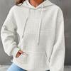 Plus Size Casual Sweatshirt, Women's Plus Solid Waffle Pattern Long Sleeve Drawstring Hooded Sweatshirt With Pockets