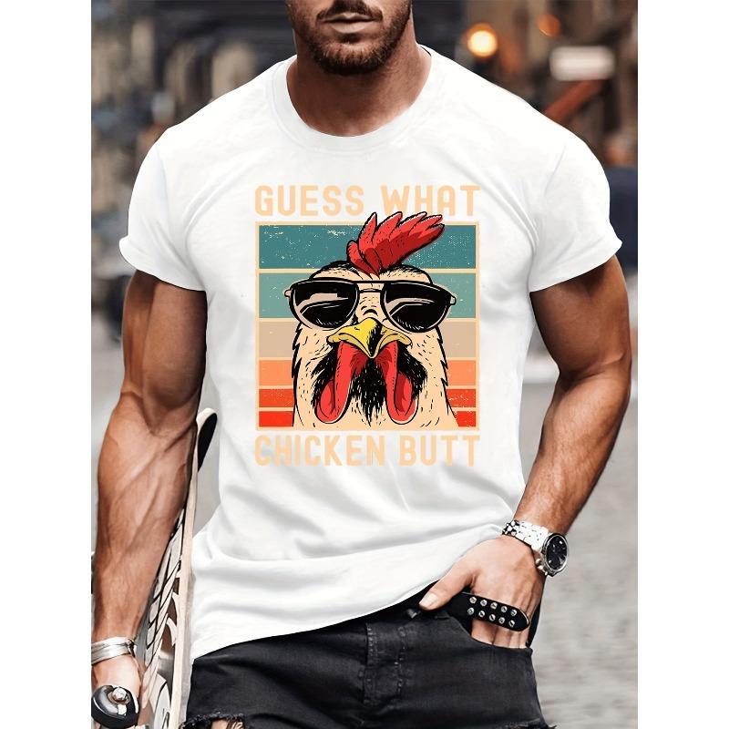 Men  Funny Chicken Meme T-Shirt - Hicken Meme  Guess What Chicken Butt  with Hicken - Casual Short Sleeve Round Neck Tee for Summer ,for Meme Lovers S