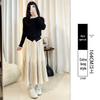 Women's Black Gold Velvet A-line Pleated Midi Skirt, High Waist, Spring/Autumn 2026