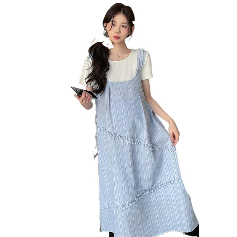 2026 Summer Petite Maternity Korean Style Loose Slimming Two-Piece Vest Dress