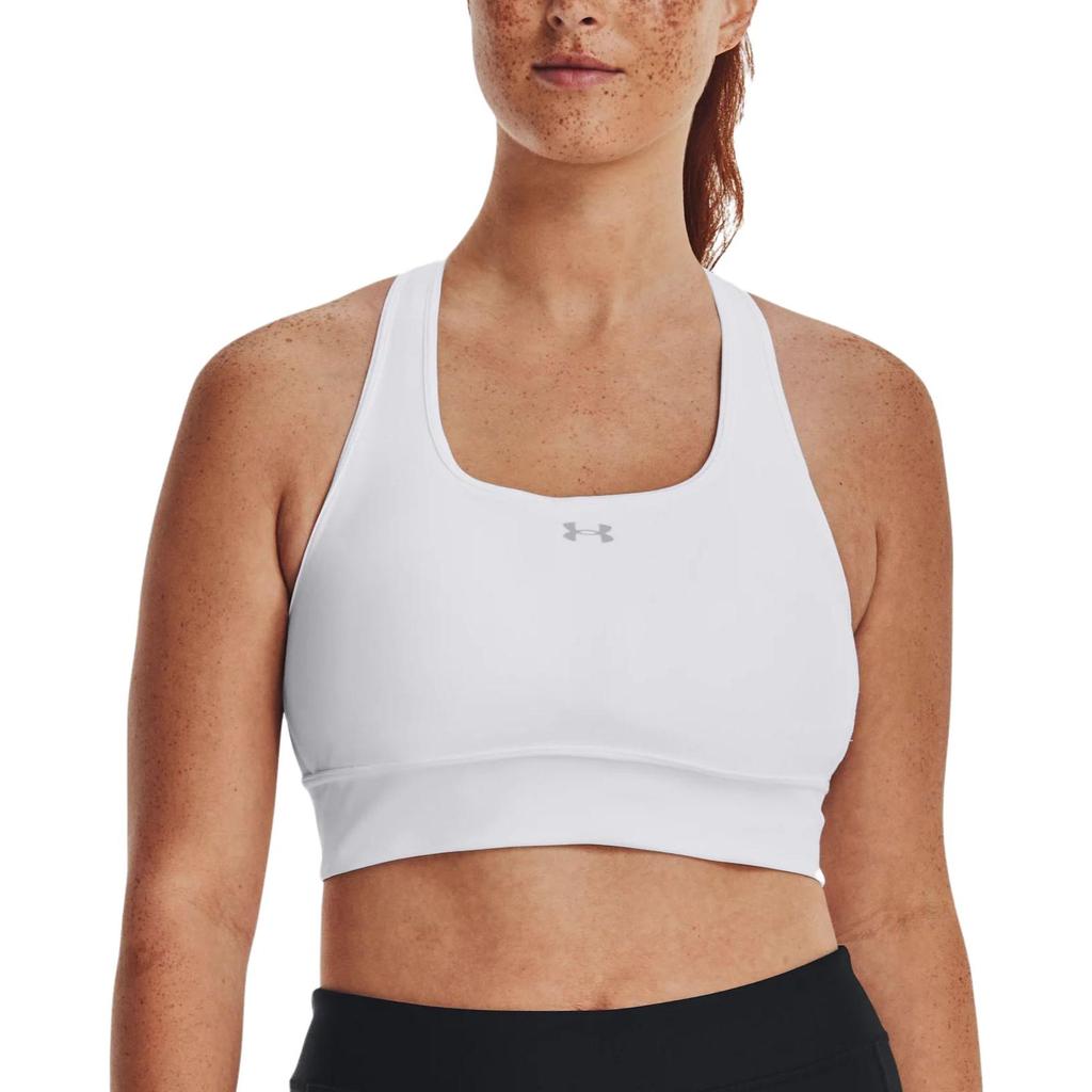 Under Armour Round Neck Solid Color Logo Print Sports Medium Support Bra Women Bras White 1377916-100