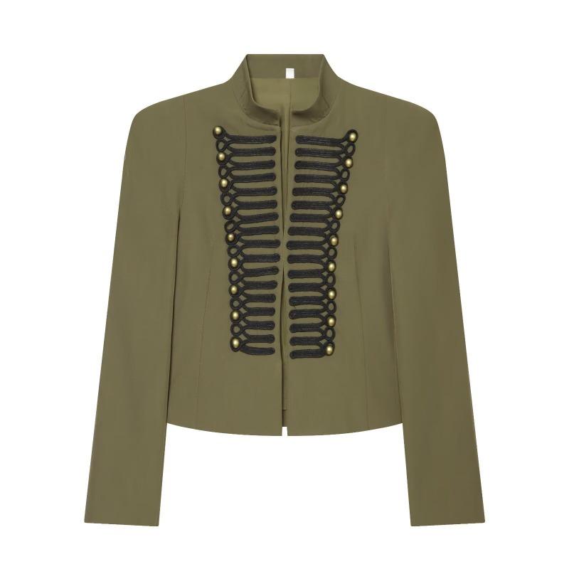 Elegant Women's Cropped Black Coats Pads Stand Collar Full Sleeve Jacket Autumn Lady Chic Commute Outwear