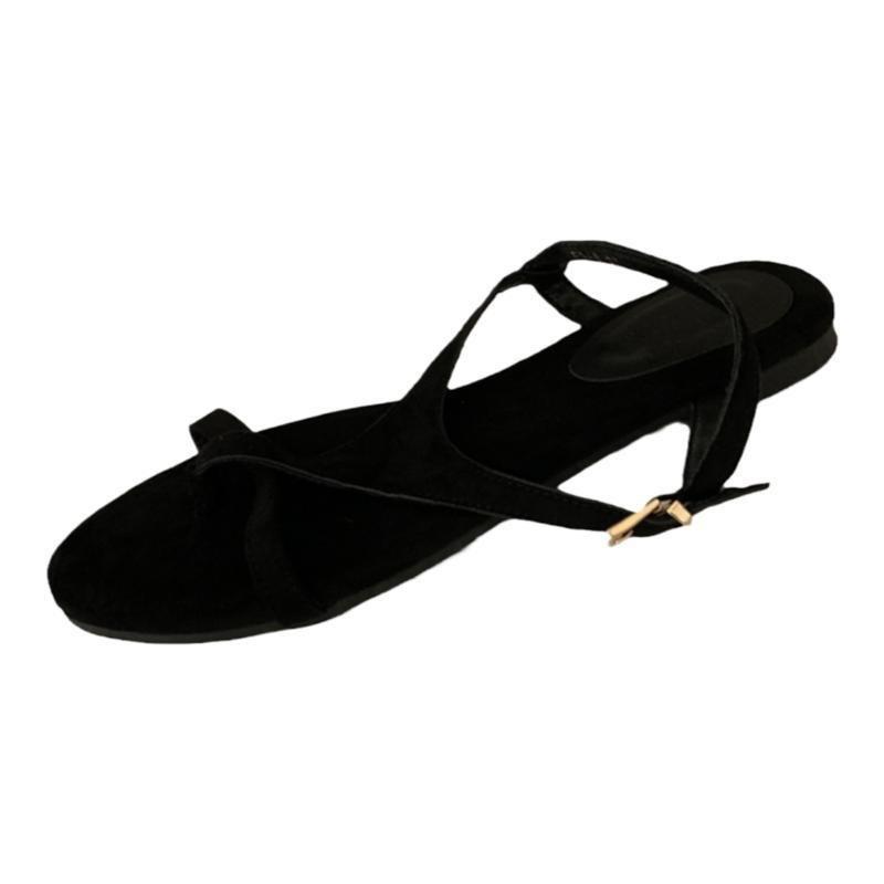 2025 summer new retro niche sandals fairy shoes soft flat bottom with skirt thin belt brown Roman shoes