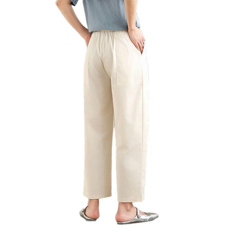 2025 summer new solid color fat MM casual pants women's thin design sense fashion and thin high waist loose straight pants