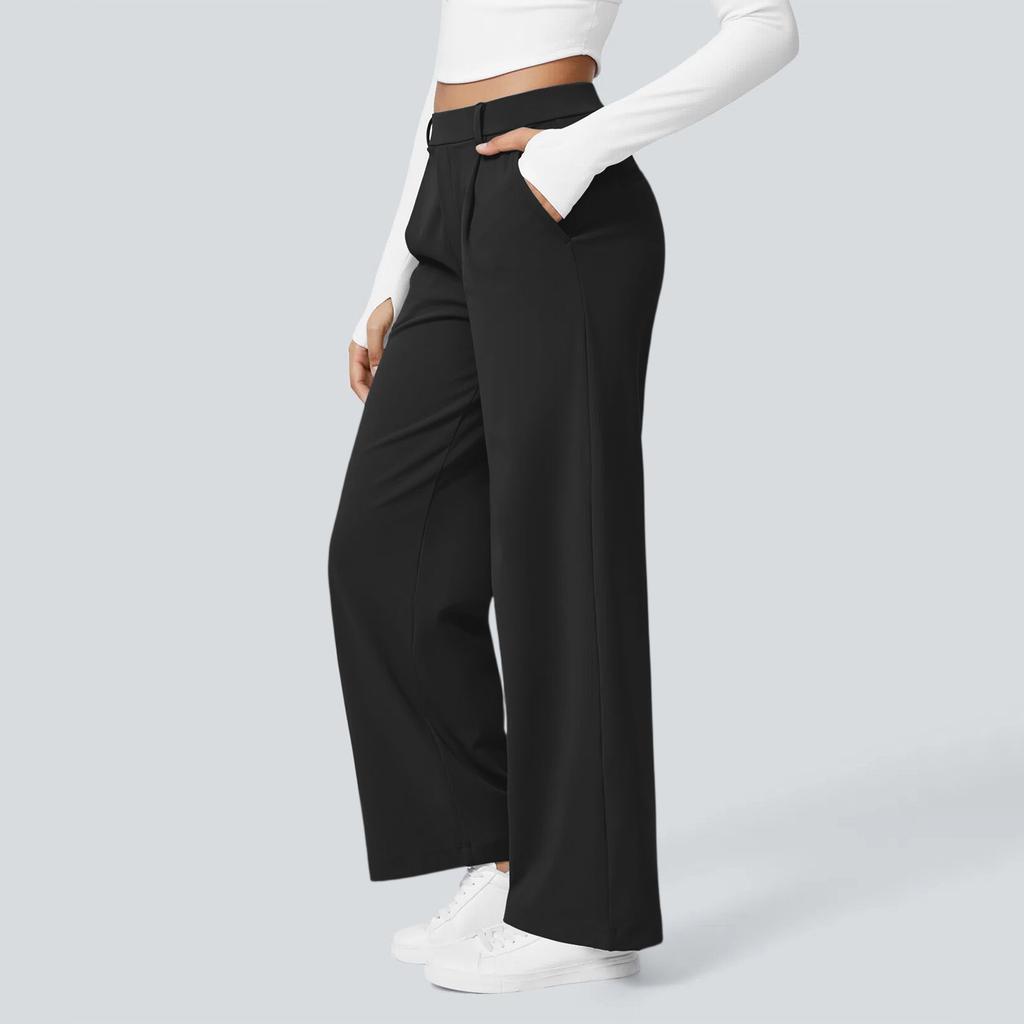 Fashion Women's Casual Color Pocket Loose Slim Straight Suit Pants