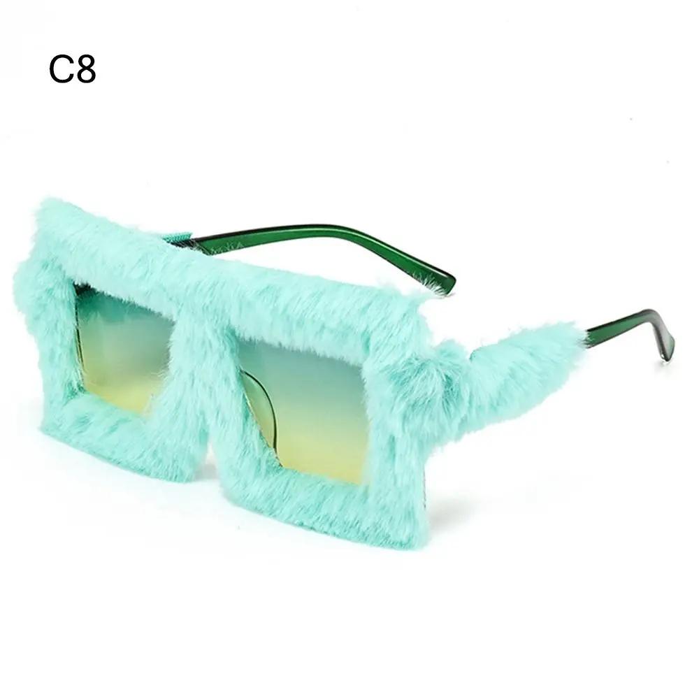Y2K Trendy Oversized Plush Sunglasses Winter Shades for Female Soft Fluffy Square Frames Sun Spectacles Novelty Party Cosplay Spectacles