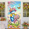 Spring Easter Door Cover 71x35 Inch Welcome Spring Door Banner Easter Bunny Door Decorative Colorful Flower Basket Rabbit Background for Spring