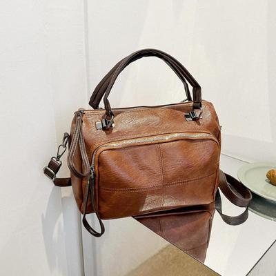 Retro Boston Large Capacity Women Sling Shoulder Bag Soft PU Leather Solid Color Female Crossbody Bag Handbags