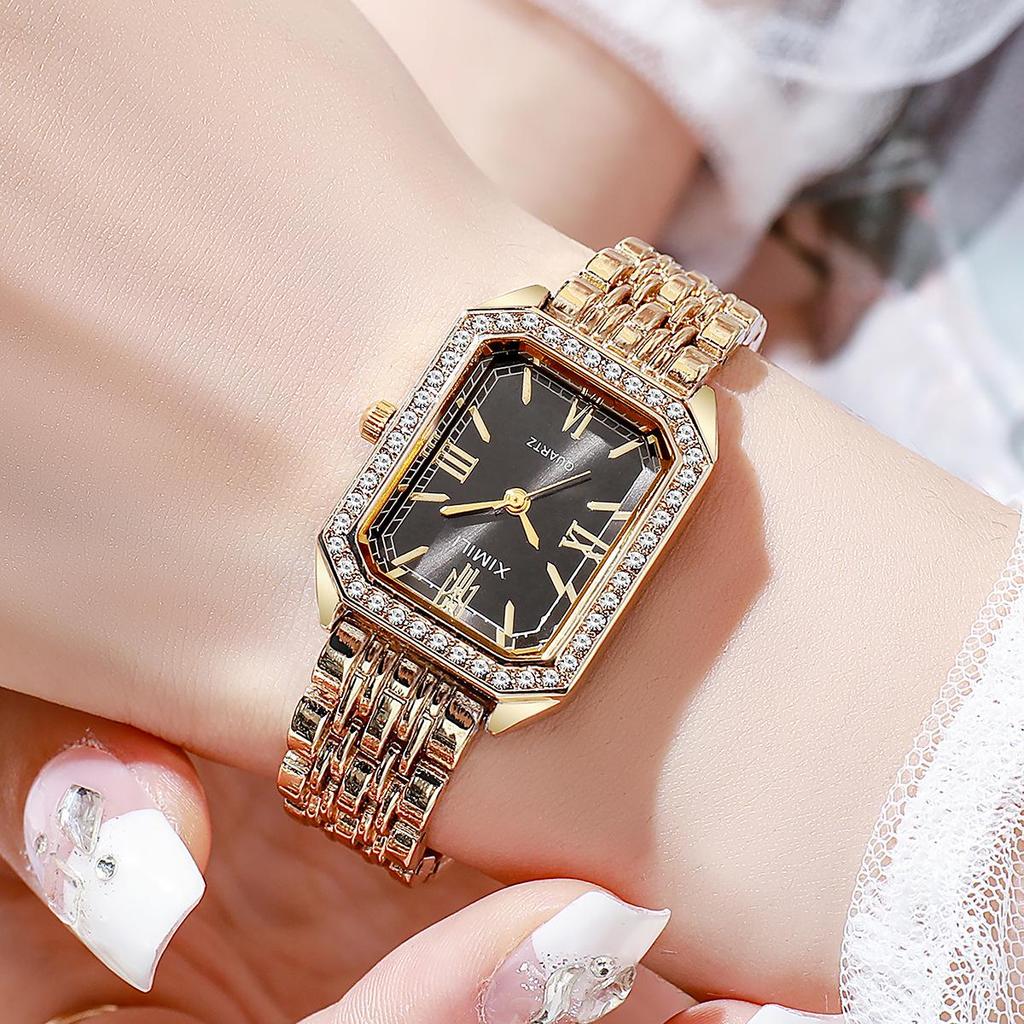 Elegant Women's Roman Quartz Watch with Diamond Accents - Versatile for Business and Casual Wear