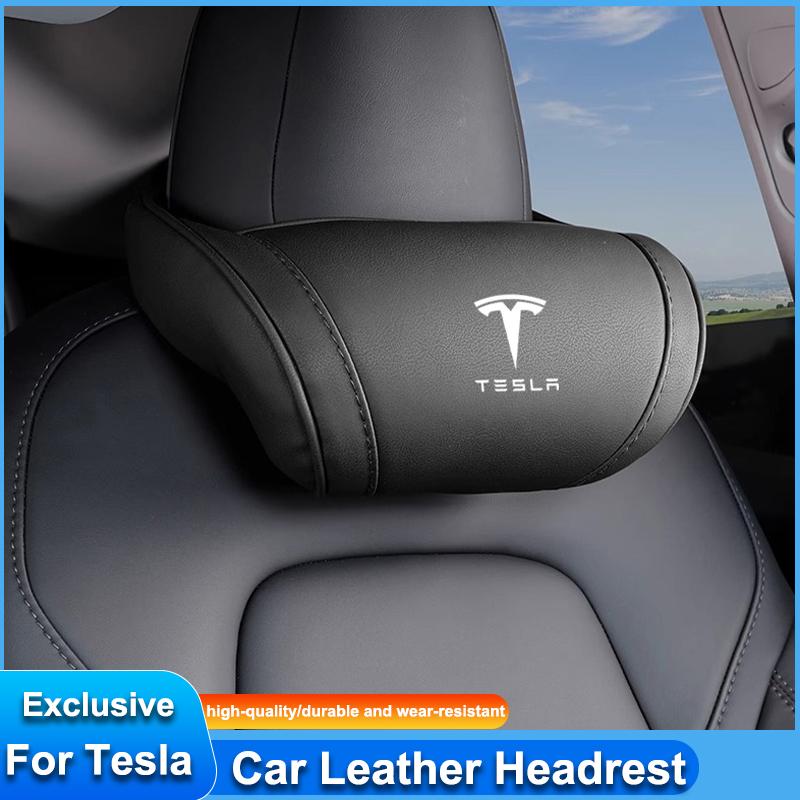 Leather Car Seat Headrest Memory Foam Comfort Neck Pillow For Tesla Model 3 Y S X Cybertruck Juguete Coil Highland Auto Interior