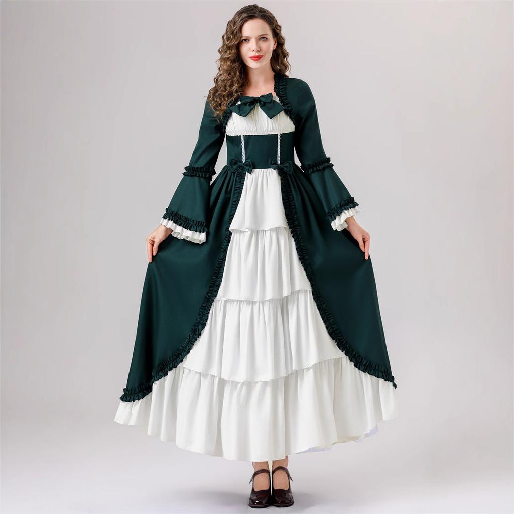 Halloween Medieval Vintage Court Dress Waist Splicing Bow Dress Performance Costume